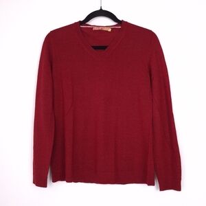 Kuna baby alpaca lightweight v-neck sweater quiet luxury capsule wardrobe red
